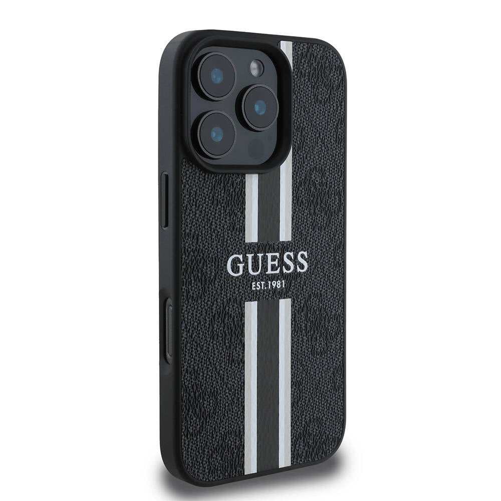 Pouzdro MagSafe pro Apple iPhone 16 Pro, Guess, 4G Printed Stripes, Černá