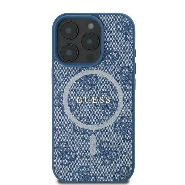 Pouzdro MagSafe pro Apple iPhone 16 Pro, Guess, 4G Ring Classic Logo, Modrá