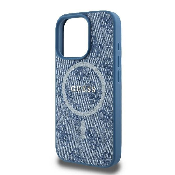 Pouzdro MagSafe pro Apple iPhone 16 Pro, Guess, 4G Ring Classic Logo, Modrá