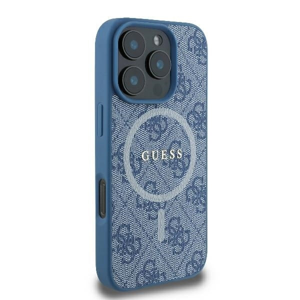 Pouzdro MagSafe pro Apple iPhone 16 Pro, Guess, 4G Ring Classic Logo, Modrá