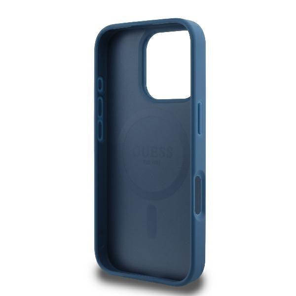 Pouzdro MagSafe pro Apple iPhone 16 Pro, Guess, 4G Ring Classic Logo, Modrá