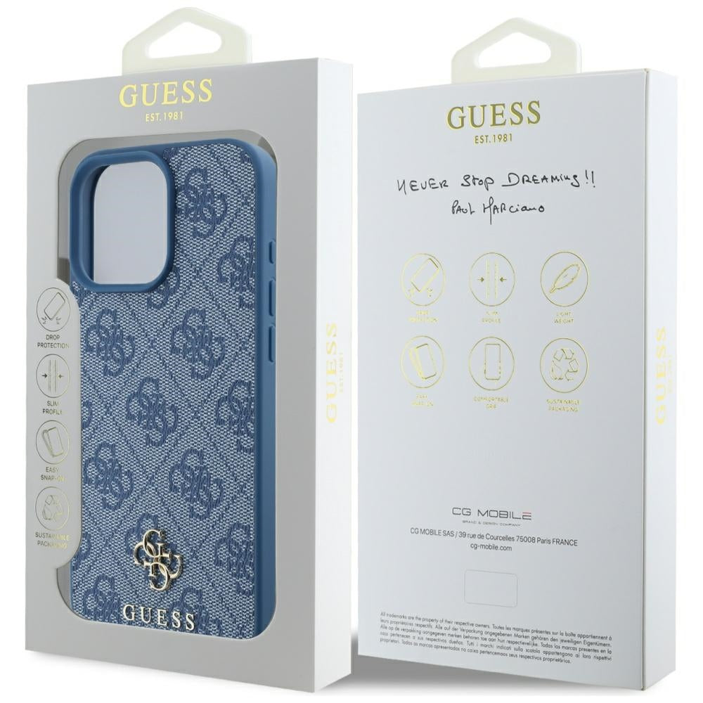 Pouzdro MagSafe pro Apple iPhone 16 Pro, Guess, 4G Small and Classic Logo, Modrá