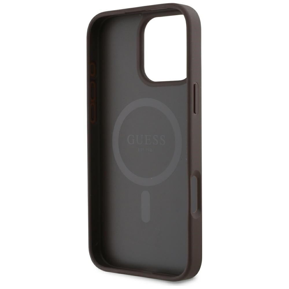 Pouzdro MagSafe pro Apple iPhone 16 Pro, Guess, 4G Small and Classic Logo, hnědá