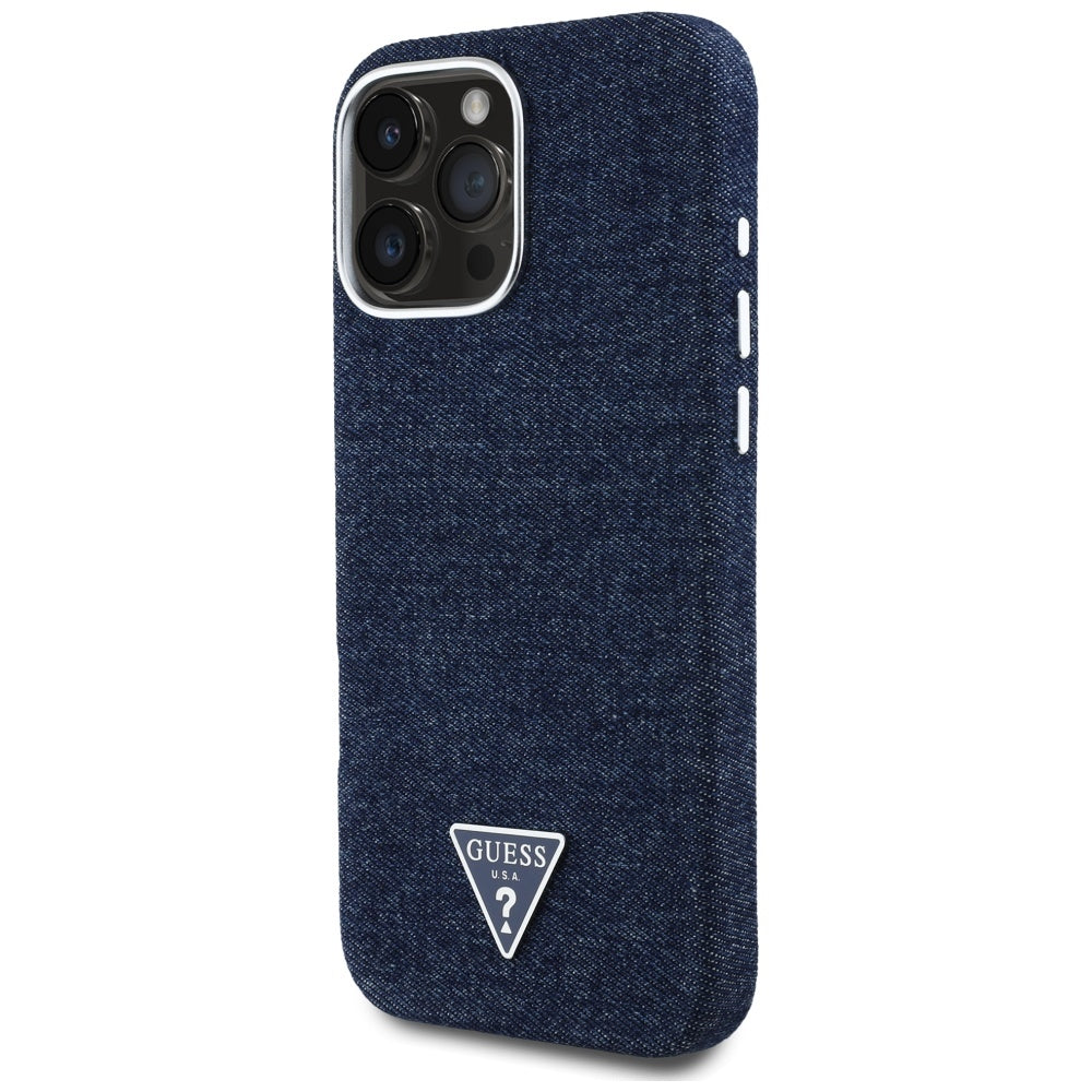 Pouzdro MagSafe pro Apple iPhone 16 Pro, Guess, Denim Triangle Logo, Modrá