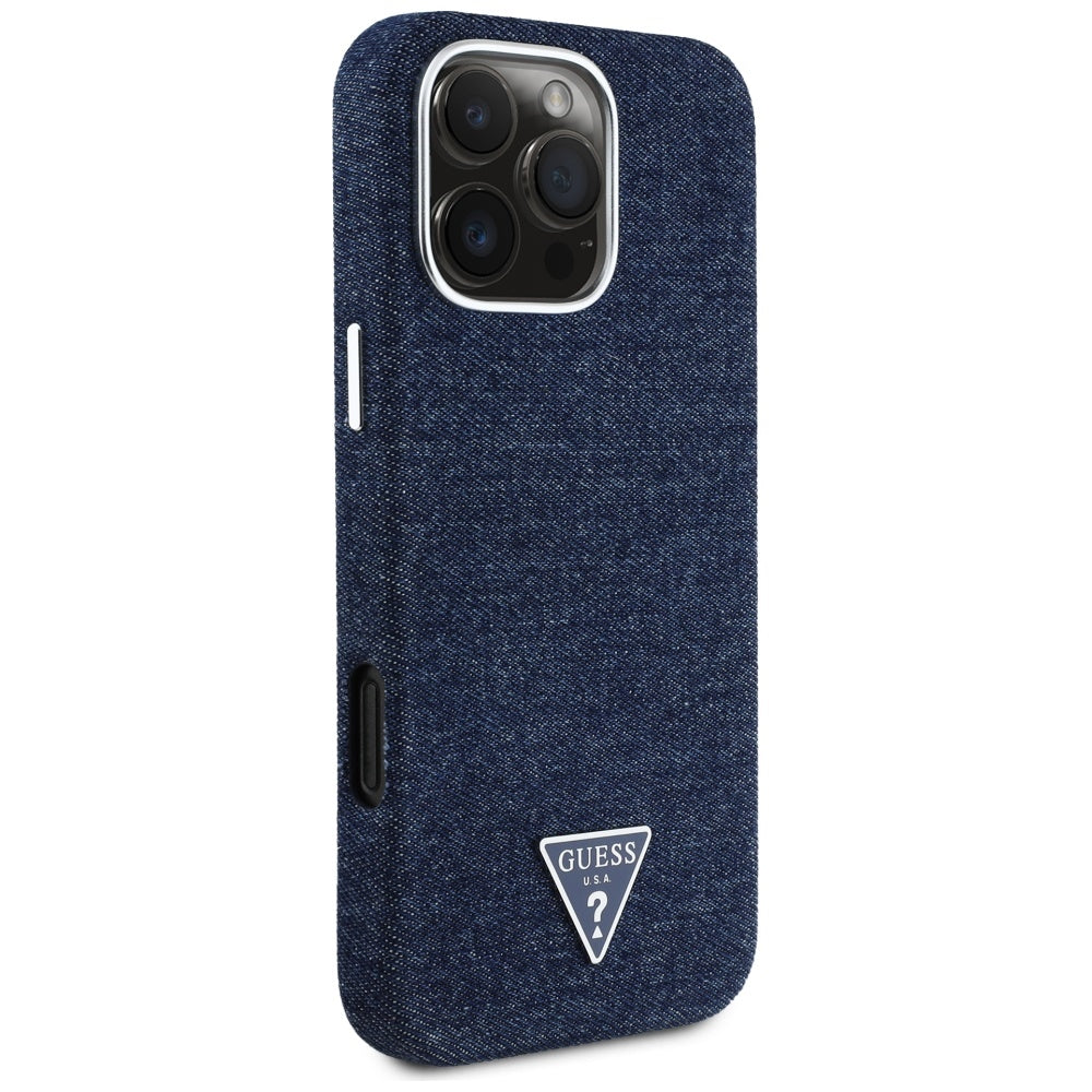 Pouzdro MagSafe pro Apple iPhone 16 Pro, Guess, Denim Triangle Logo, Modrá