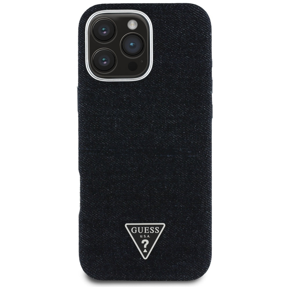 Pouzdro MagSafe pro Apple iPhone 16 Pro, Guess, Denim Triangle Logo, Černá