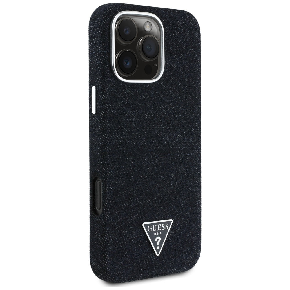 Pouzdro MagSafe pro Apple iPhone 16 Pro, Guess, Denim Triangle Logo, Černá