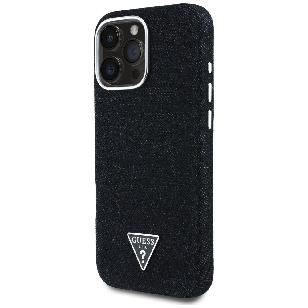 Pouzdro MagSafe pro Apple iPhone 16 Pro, Guess, Denim Triangle Logo, Černá