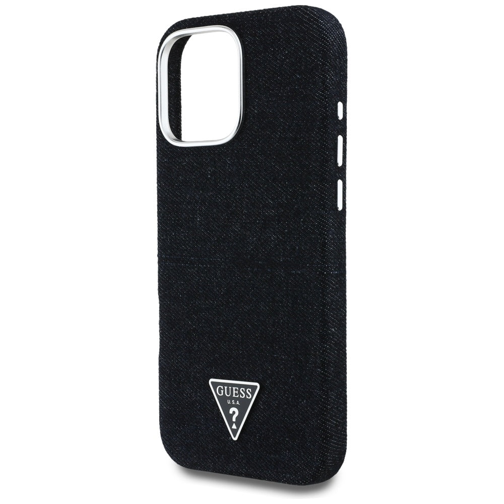 Pouzdro MagSafe pro Apple iPhone 16 Pro, Guess, Denim Triangle Logo, Černá