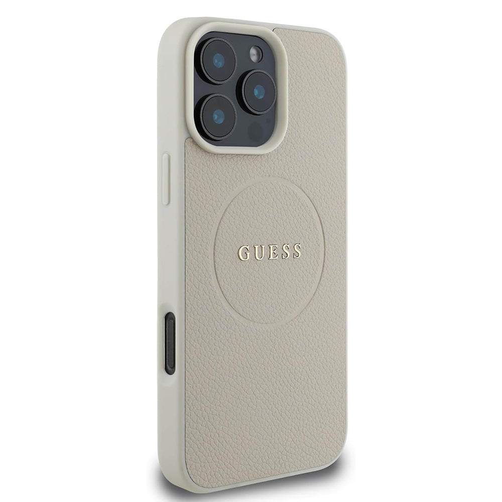 Pouzdro MagSafe pro Apple iPhone 16 Pro, Guess, Grained Gold Ring, Bežové