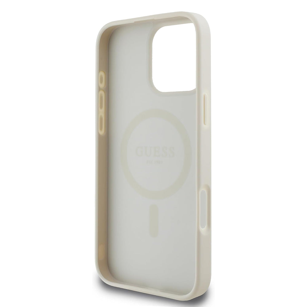 Pouzdro MagSafe pro Apple iPhone 16 Pro, Guess, Grained Gold Ring, Bežové
