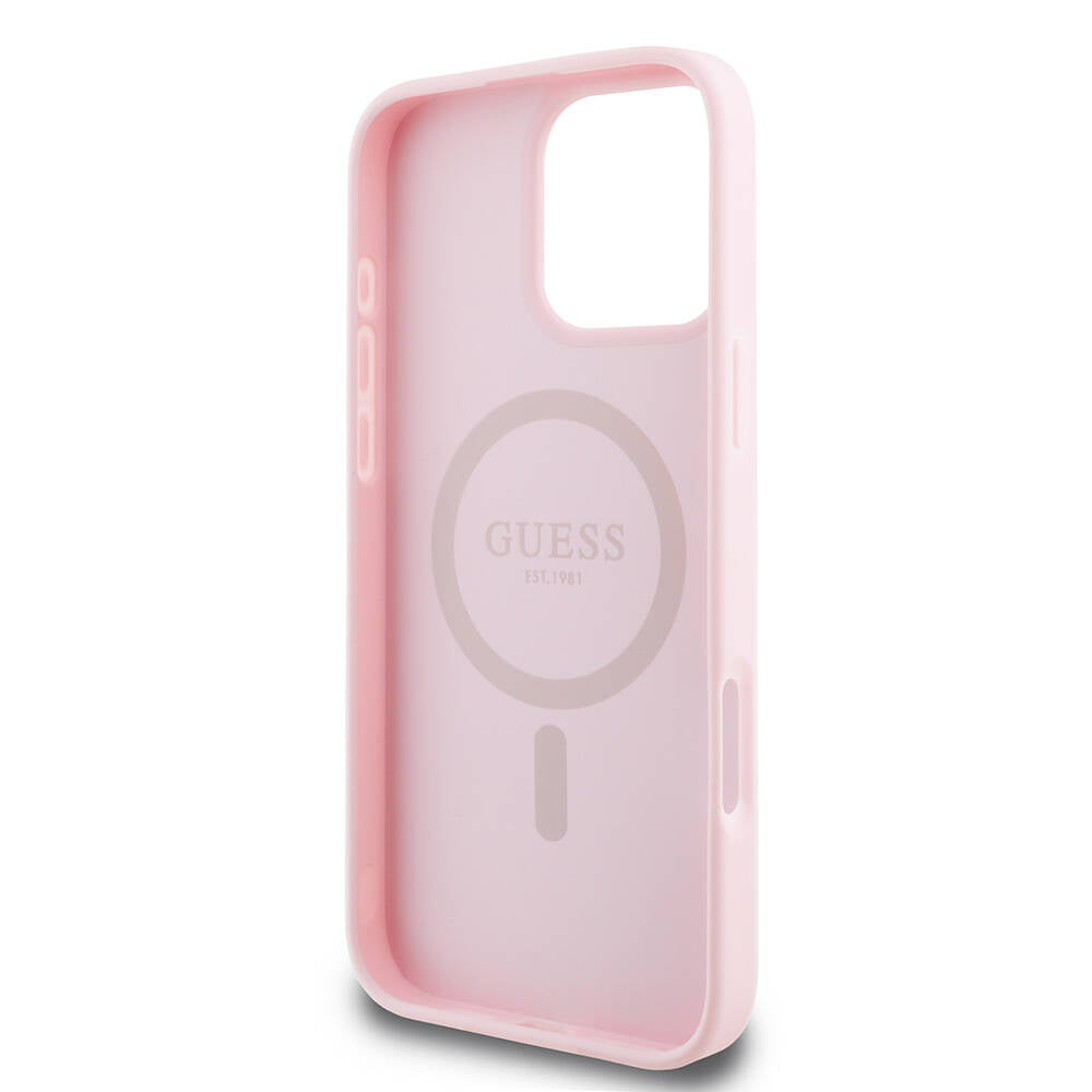 Pouzdro MagSafe pro Apple iPhone 16 Pro, Guess, Grained Gold Ring, Růžové