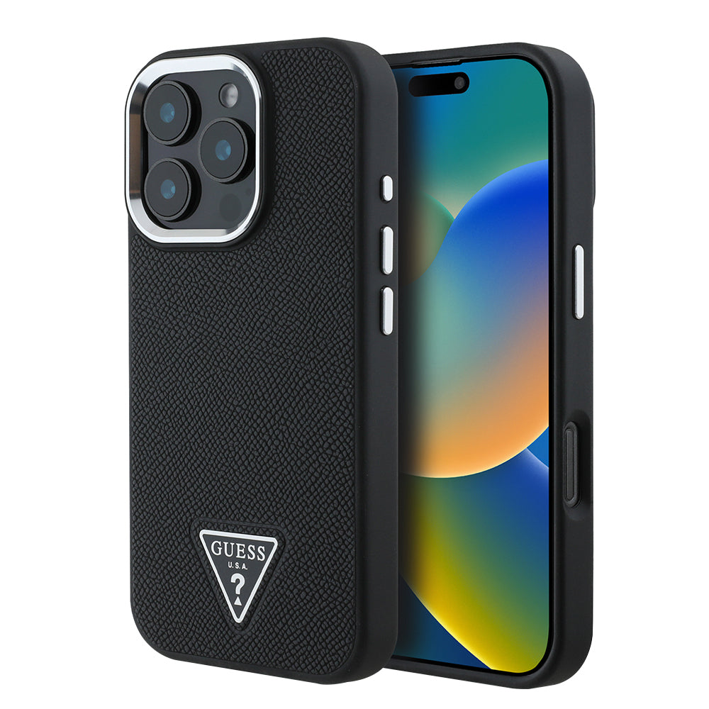 Pouzdro MagSafe pro Apple iPhone 16 Pro, Guess, Grained Triangle Logo, Černá