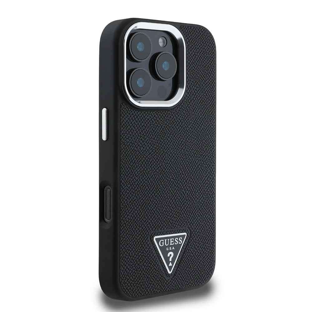 Pouzdro MagSafe pro Apple iPhone 16 Pro, Guess, Grained Triangle Logo, Černá
