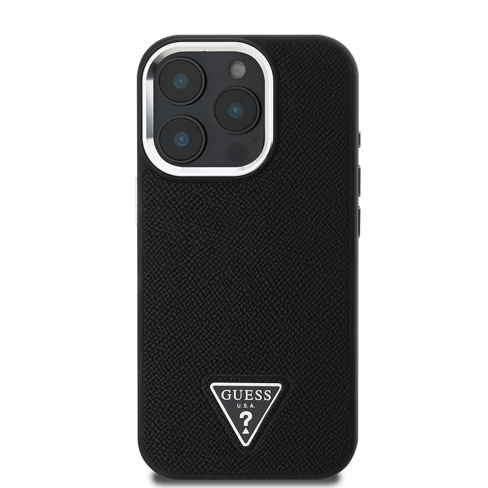 Pouzdro MagSafe pro Apple iPhone 16 Pro, Guess, Grained Triangle Logo, Černá