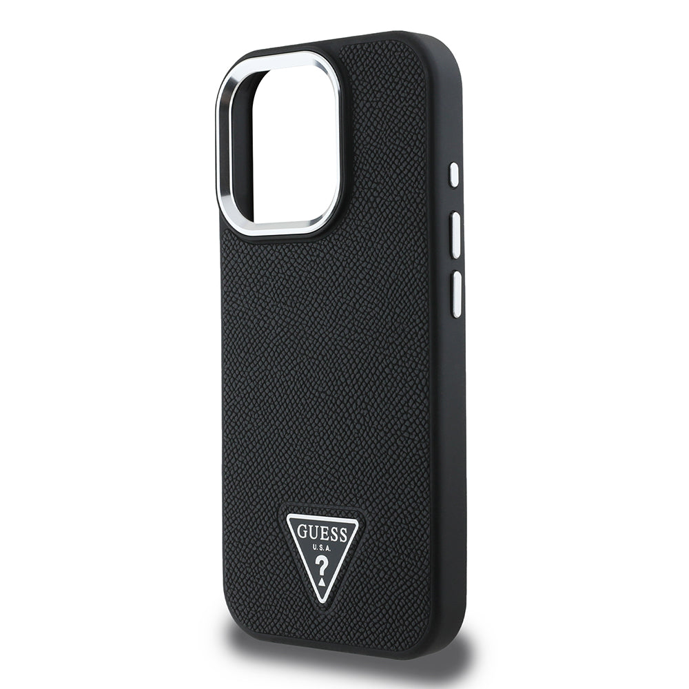 Pouzdro MagSafe pro Apple iPhone 16 Pro, Guess, Grained Triangle Logo, Černá