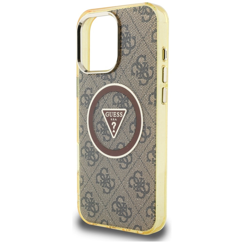 Pouzdro MagSafe pro Apple iPhone 16 Pro, Guess, IML Glitter 4G Circle Triangle, hnědá