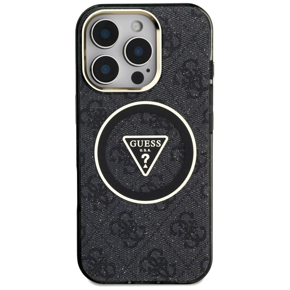 Pouzdro MagSafe pro Apple iPhone 16 Pro, Guess, IML Glitter 4G Circle Triangle, Černá
