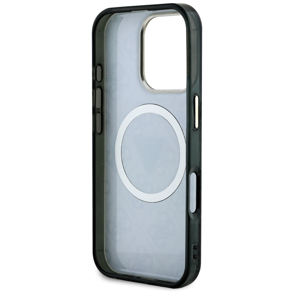 Pouzdro MagSafe pro Apple iPhone 16 Pro, Guess, IML Glitter 4G Circle Triangle, Černá