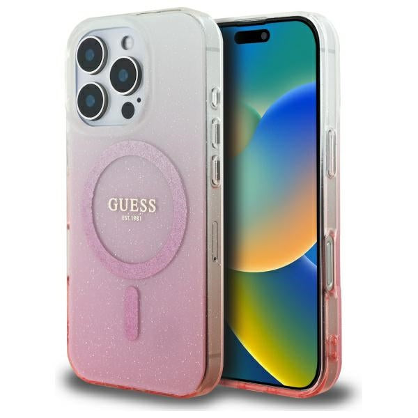 Pouzdro MagSafe pro Apple iPhone 16 Pro, Guess, IML Glitter Gradient, Růžové