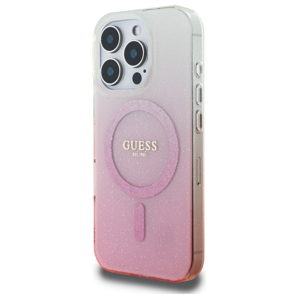 Pouzdro MagSafe pro Apple iPhone 16 Pro, Guess, IML Glitter Gradient, Růžové