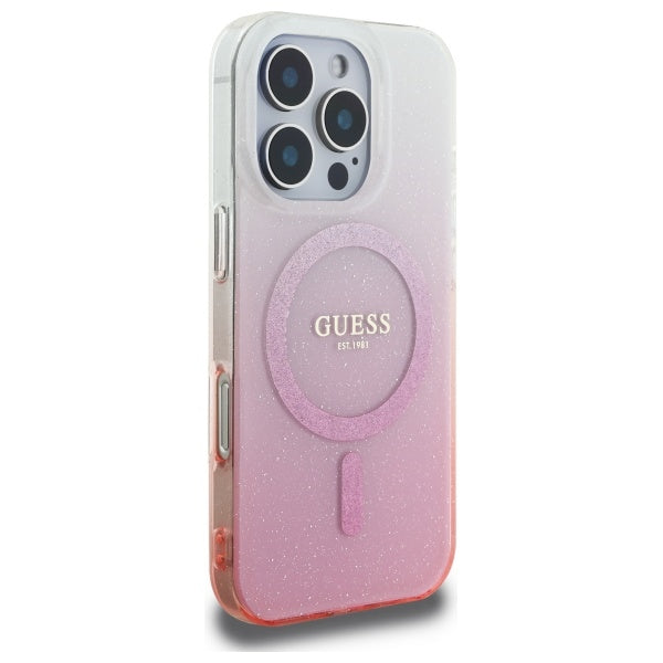 Pouzdro MagSafe pro Apple iPhone 16 Pro, Guess, IML Glitter Gradient, Růžové