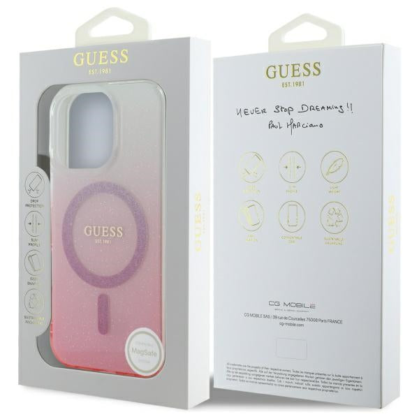 Pouzdro MagSafe pro Apple iPhone 16 Pro, Guess, IML Glitter Gradient, Růžové