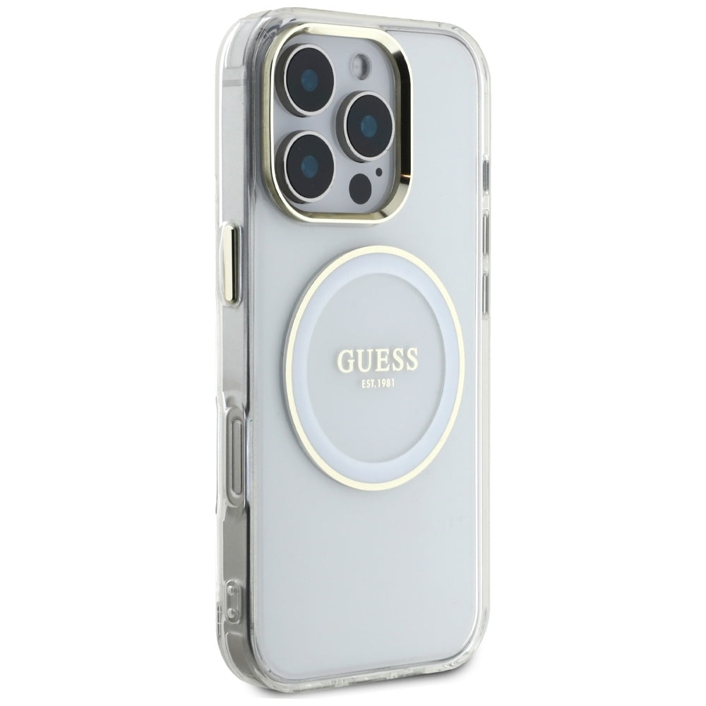 Pouzdro MagSafe pro Apple iPhone 16 Pro, Guess, IML Metal Colored Circle, Bílá