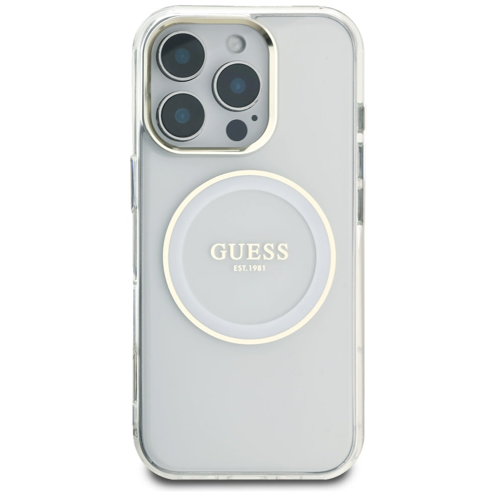 Pouzdro MagSafe pro Apple iPhone 16 Pro, Guess, IML Metal Colored Circle, Bílá