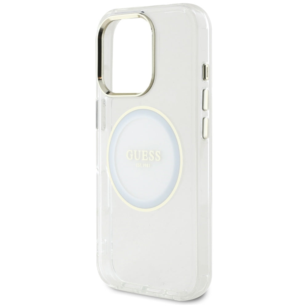 Pouzdro MagSafe pro Apple iPhone 16 Pro, Guess, IML Metal Colored Circle, Bílá