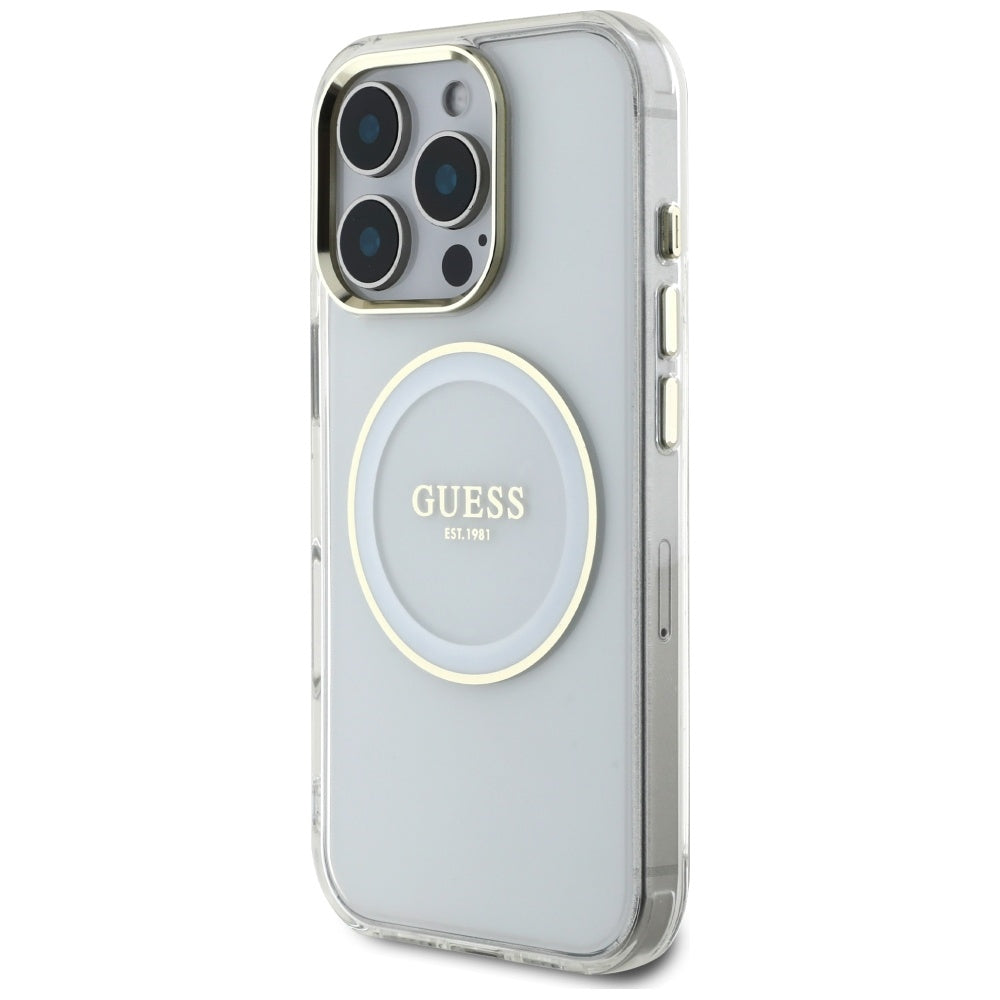 Pouzdro MagSafe pro Apple iPhone 16 Pro, Guess, IML Metal Colored Circle, Bílá