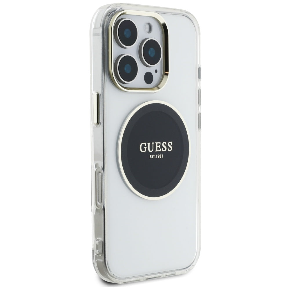 Pouzdro MagSafe pro Apple iPhone 16 Pro, Guess, IML Metal Colored Circle, Černá