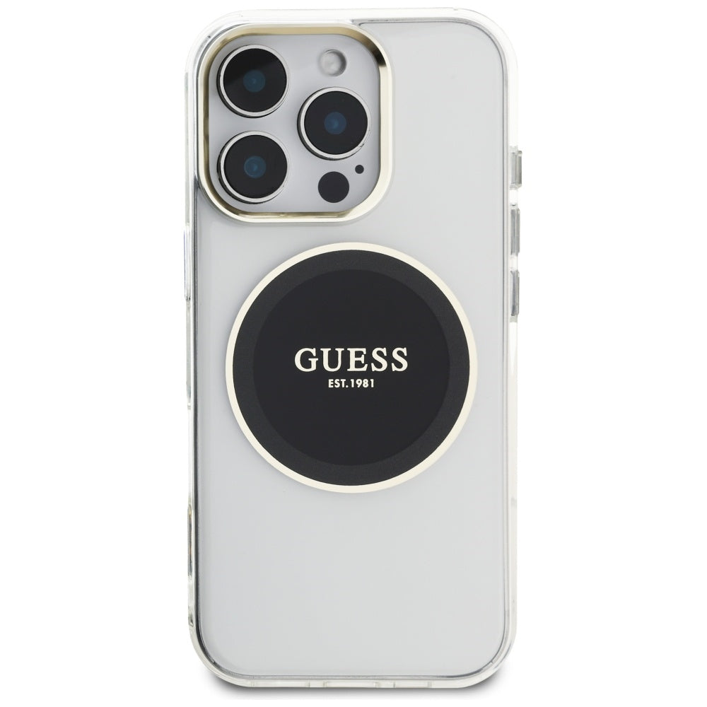 Pouzdro MagSafe pro Apple iPhone 16 Pro, Guess, IML Metal Colored Circle, Černá
