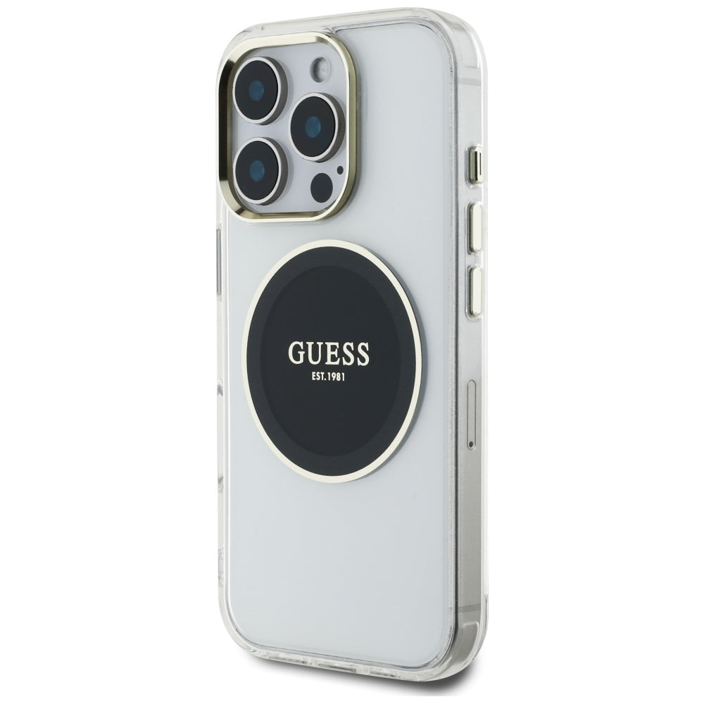 Pouzdro MagSafe pro Apple iPhone 16 Pro, Guess, IML Metal Colored Circle, Černá