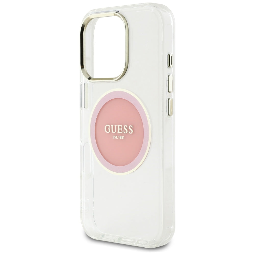 Pouzdro MagSafe pro Apple iPhone 16 Pro, Guess, IML Metal Colored Circle, Růžové