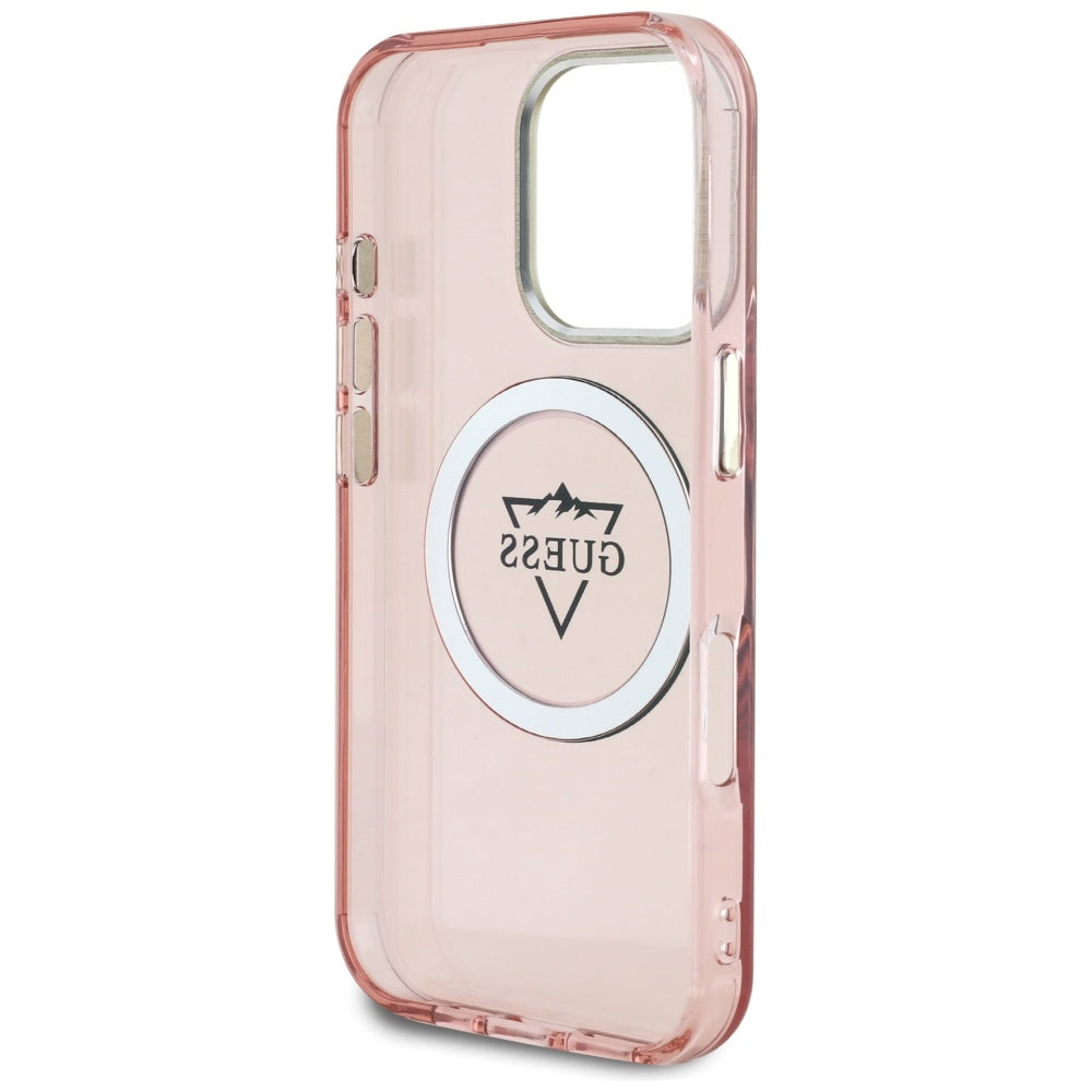 Pouzdro MagSafe pro Apple iPhone 16 Pro, Guess, IML Metal Mountain Logo, Růžové
