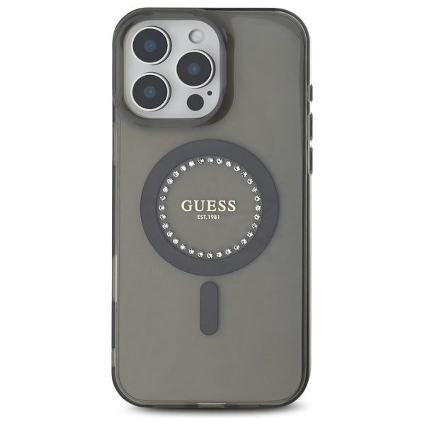 Pouzdro MagSafe pro Apple iPhone 16 Pro, Guess, IML Rhinestone, Černá
