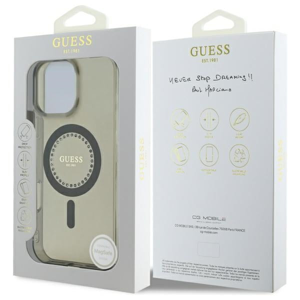 Pouzdro MagSafe pro Apple iPhone 16 Pro, Guess, IML Rhinestone, Černá