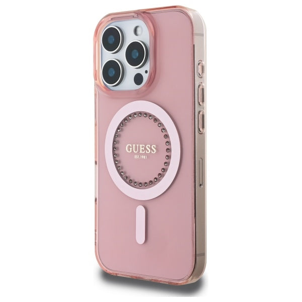 Pouzdro MagSafe pro Apple iPhone 16 Pro, Guess, IML Rhinestone, Růžové