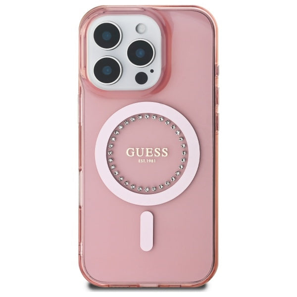 Pouzdro MagSafe pro Apple iPhone 16 Pro, Guess, IML Rhinestone, Růžové
