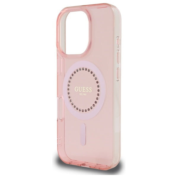 Pouzdro MagSafe pro Apple iPhone 16 Pro, Guess, IML Rhinestone, Růžové