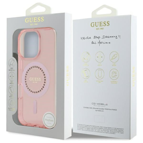 Pouzdro MagSafe pro Apple iPhone 16 Pro, Guess, IML Rhinestone, Růžové