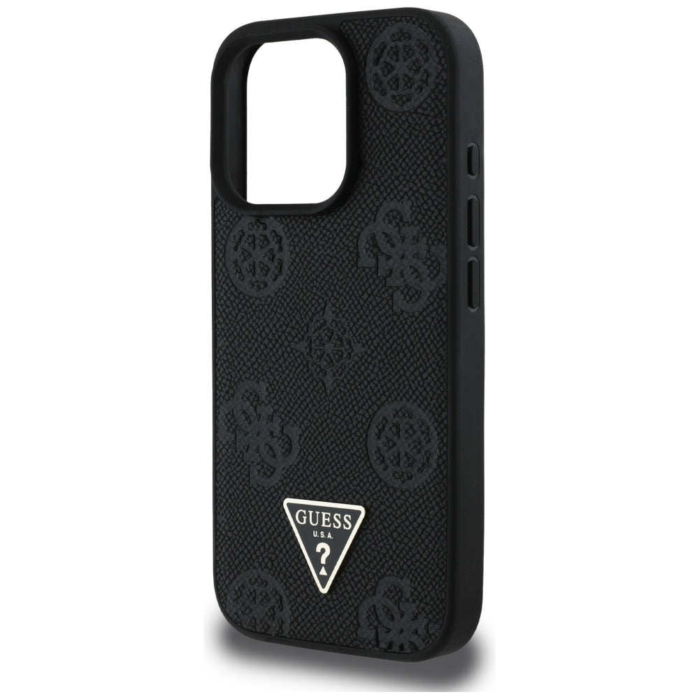 Pouzdro MagSafe pro Apple iPhone 16 Pro, Guess, Peony Grained Hot Stamp Triangle, Černá