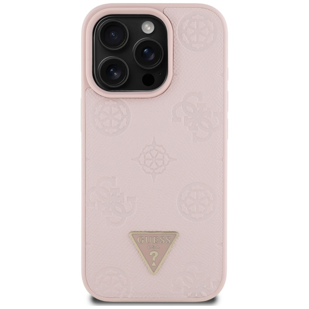 Pouzdro MagSafe pro Apple iPhone 16 Pro, Guess, Peony Grained Hot Stamp Triangle, Růžové