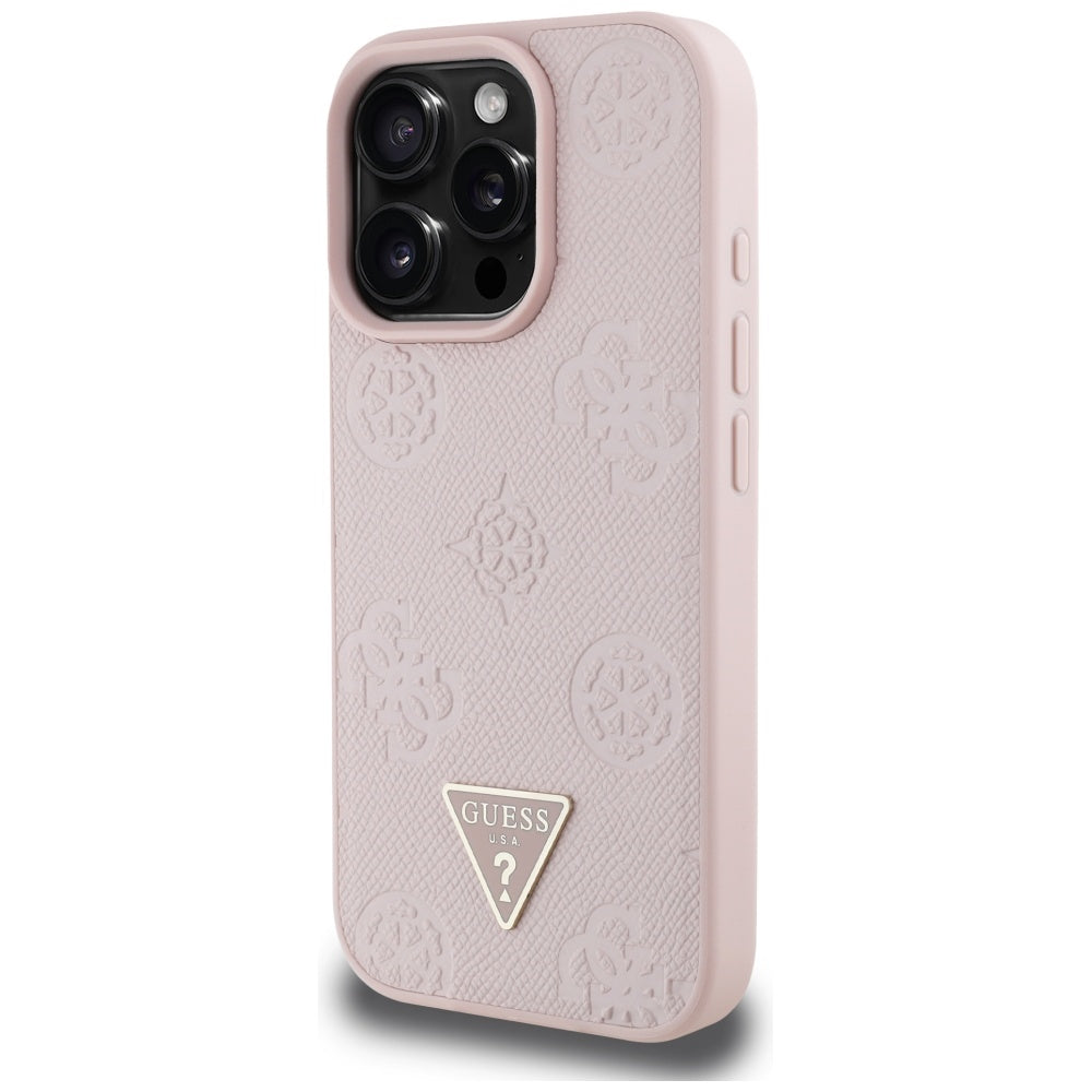 Pouzdro MagSafe pro Apple iPhone 16 Pro, Guess, Peony Grained Hot Stamp Triangle, Růžové