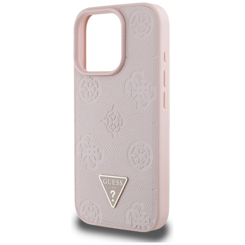 Pouzdro MagSafe pro Apple iPhone 16 Pro, Guess, Peony Grained Hot Stamp Triangle, Růžové