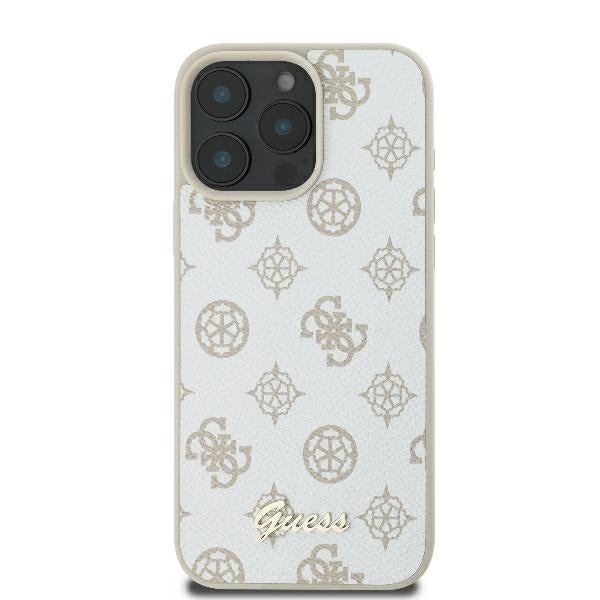 Pouzdro MagSafe pro Apple iPhone 16 Pro, Guess, Peony Script, Bílá