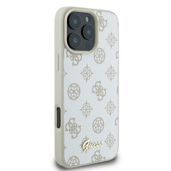 Pouzdro MagSafe pro Apple iPhone 16 Pro, Guess, Peony Script, Bílá