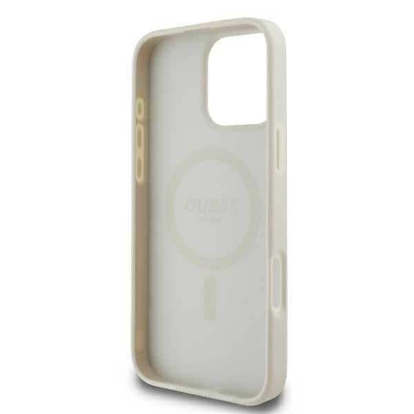 Pouzdro MagSafe pro Apple iPhone 16 Pro, Guess, Peony Script, Bílá