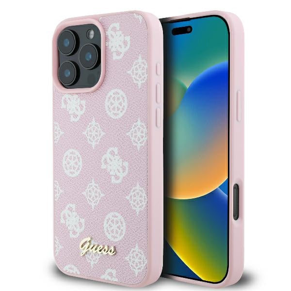 Pouzdro MagSafe pro Apple iPhone 16 Pro, Guess, Peony Script, Růžová